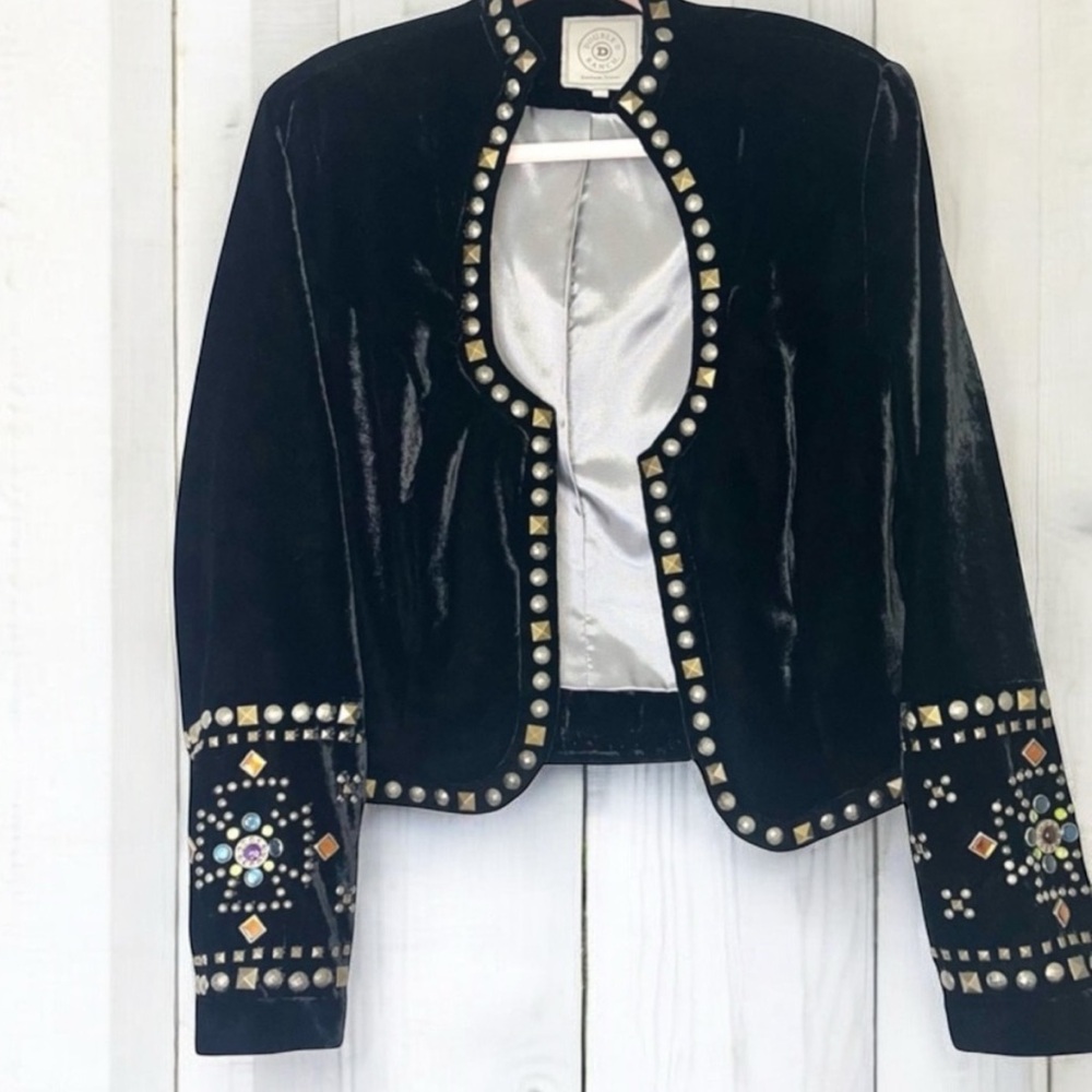Double D Ranch Velvet Embellished Black Studded Gem Western Jacket. - Picture 3 of 12
